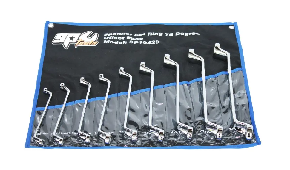 Sp Tools Double Ring Long Spanner Set Metric - 75° Offset  9Pc Sp10429 1