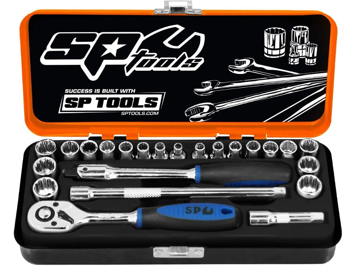 Sp Tools 1/4"Dr Socket Set 6Pt- Low Profile (Stubby)  Metric Sae - 23Pc Sp20121 1