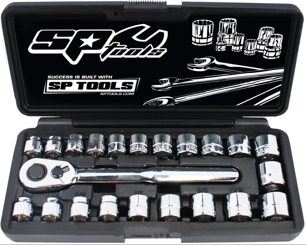 Sp Tools 3/8"Dr Socket Set 12Pt- Low Profile ( Stubby)  Metric Sae 22Pc Sp20220 1