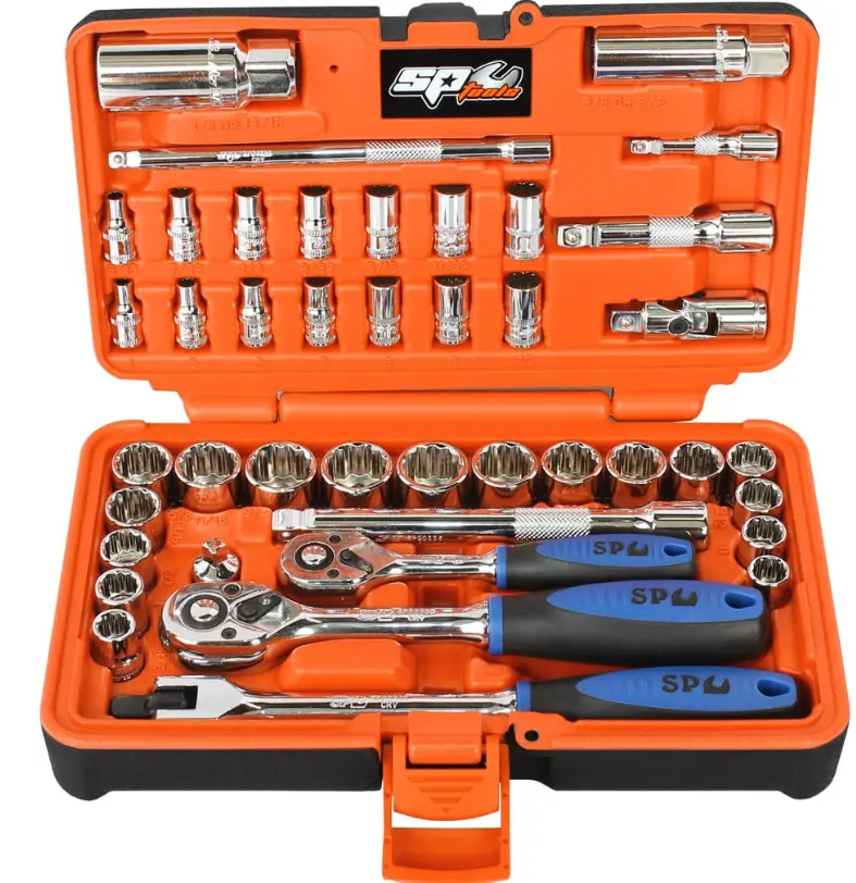 Sp Tools 1/4"Dr & 3/8"Dr Socket Set In X-Case  12Pt Metric/Sae 42Pc Sp20601 1