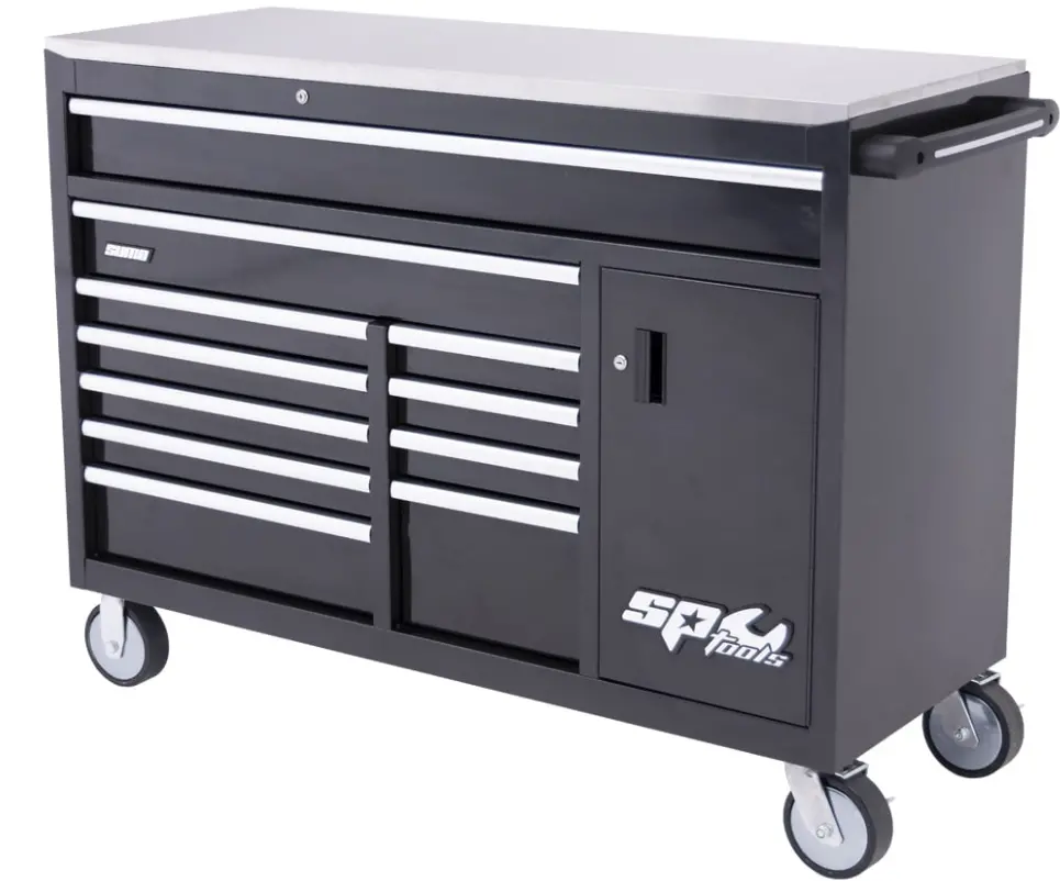 Sp Tools Sumo Series Roller Cabinet With Power Tool Cupboard And Built-In Power Board - 12 Drawer - Black/Chrome Handles Sp40095 1