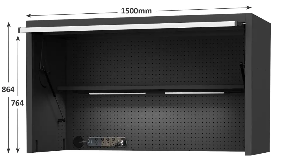 Sp Tools 59" Usa Sumo Series Wide Power Top Hutch - Shelf, Pegboard, Light - Black/Chrome Sp44730 1