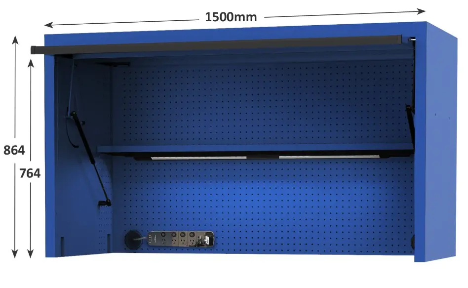 Sp Tools 59" Usa Sumo Series Wide Power Top Hutch - Shelf, Pegboard, Light - Blue/Black Sp44730bl 1