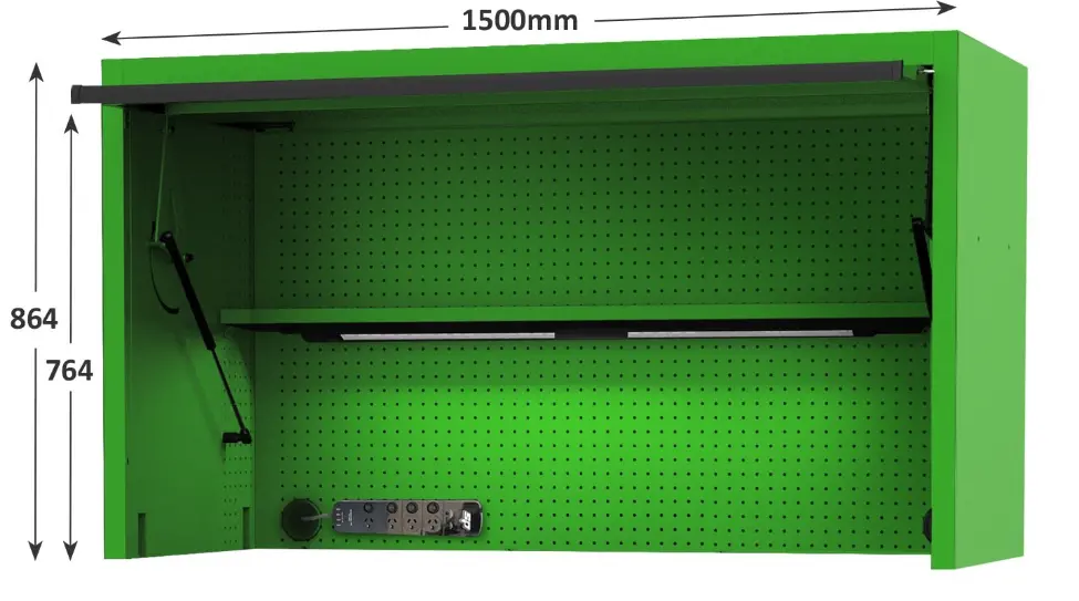 Sp Tools 59" Usa Sumo Series Wide Power Top Hutch - Shelf, Pegboard, Light - Green/Black Sp44730g 1