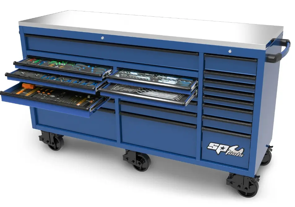 Sp Tools  Usa Sumo Series Roller Cabinet Tool Kit- 73" - Metric/Sae - 465Pc Black /Blue Handles  Sp50825bl 1