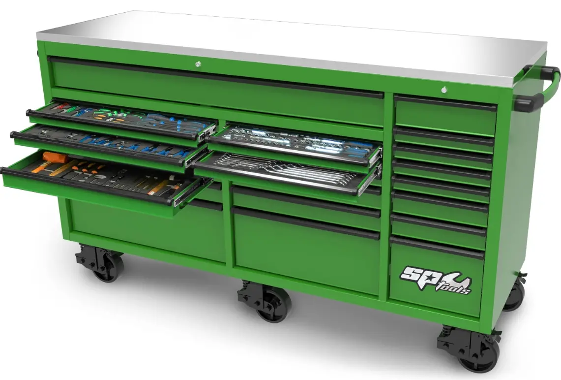 Sp Tools  Usa Sumo Series Roller Cabinet Tool Kit- 73" - Metric/Sae - 465Pc Green/Black Handles  Sp50825g 1