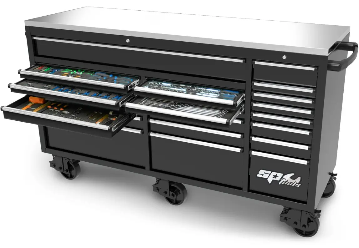 Sp Tools  Usa Sumo Series Roller Cabinet Tool Kit - 73" - Metric/Sae - 465Pc - Black/Chrome Handles Sp50825 1