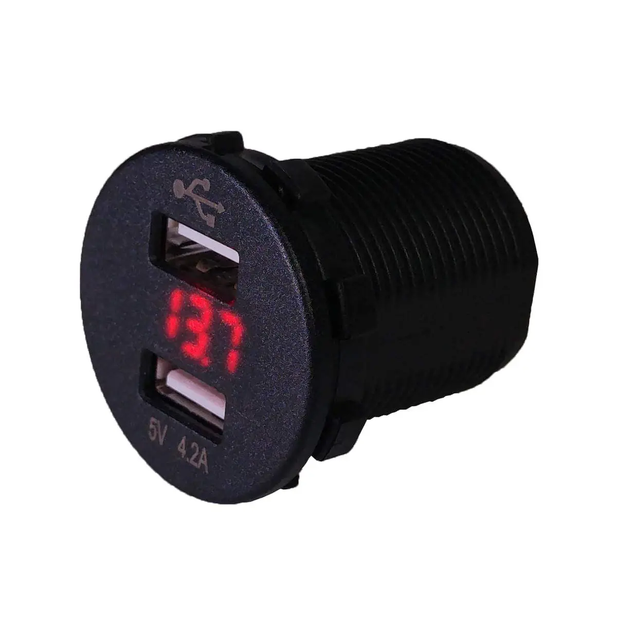 Sparked Red Led Voltmeter With Dual Usb Ports Charger Car Audio/Racing/Marine 1