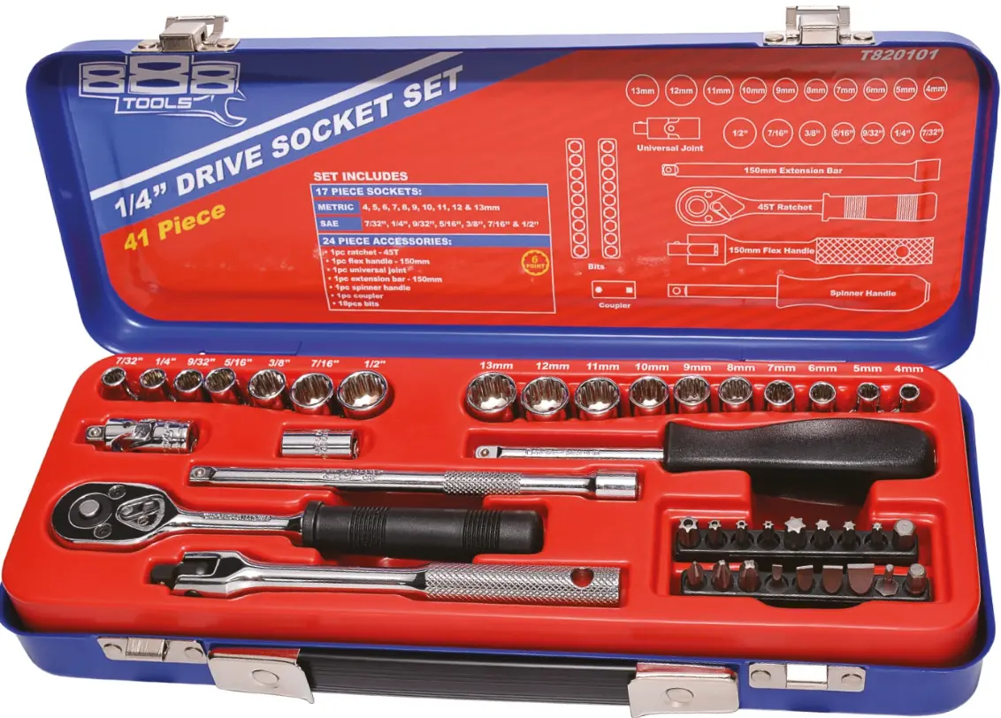 Sp Tools 1/4"Dr Socket Set - 6Pt Metric/Sae - 41Pc T820101 1