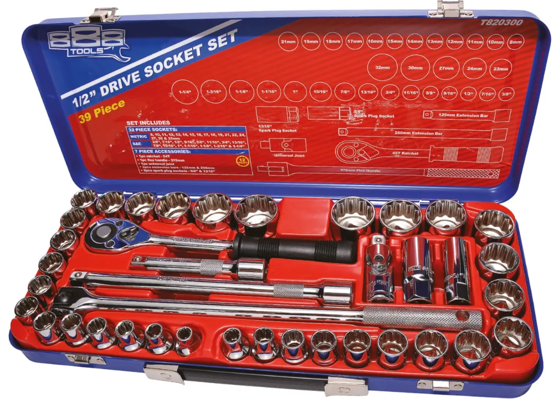 Sp Tools 1/2"Dr Socket Set - 12Pt Metric/Sae - 39Pc T820300 1