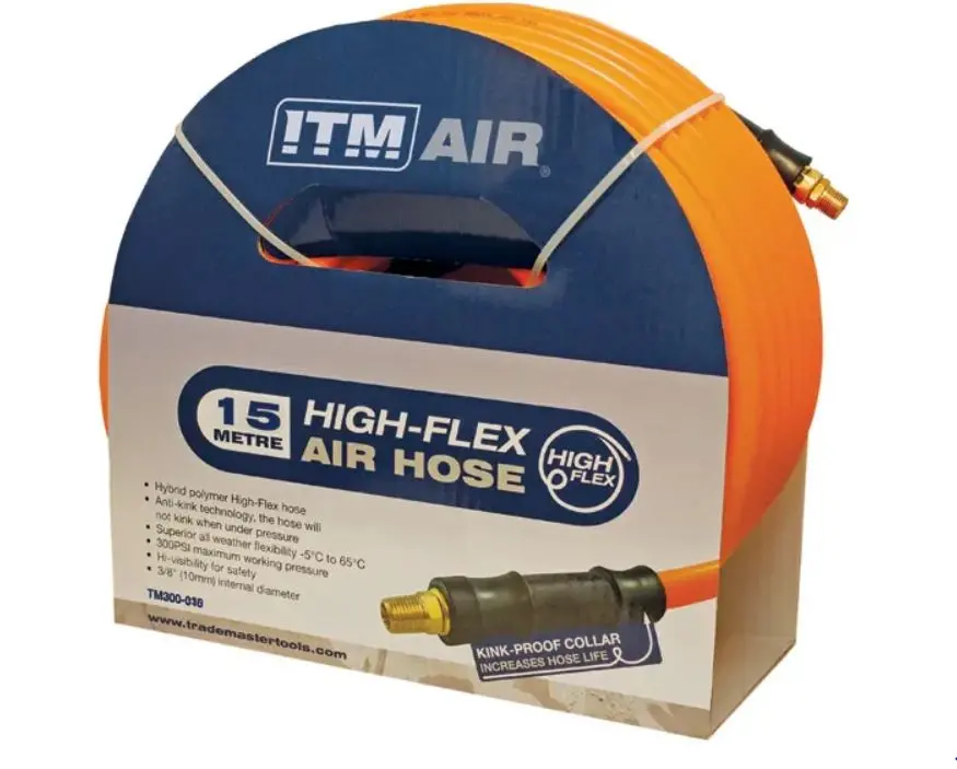 Itm Air Hose, 10Mm (3/8") X 15M Hybrid Polymer Air Hose, Comes With Nitto Style Fittings Tm300-315N 1