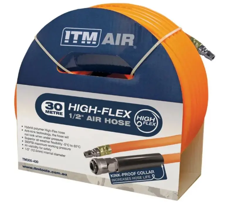Itm Air Hose, 12.5Mm (1/2") X 30M Hybrid Polymer Air Hose, Comes With Nitto Style Fittings Tm300-430 1