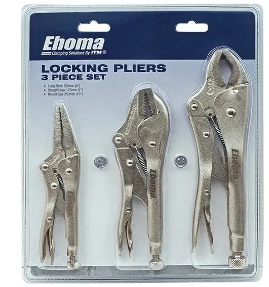 Ehoma 3 Piece Locking Plier Set, Round Jaw 250Mm, Straight Jaw 175Mm & Long Nose 165Mm Tm604-Set30 1