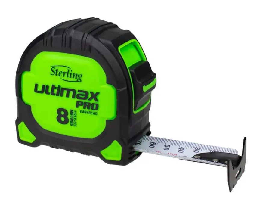 Sterling Ultimax Pro Tape Measure Easyread: 8M Metric Steel Hook Non Magnetic Tmnxe8027 1