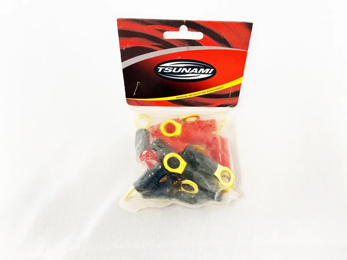 Tsunami Rt10-20 20-Pack 24K Gold Plated 4-Gauge Ring Terminals 3/8" Red+Black 1