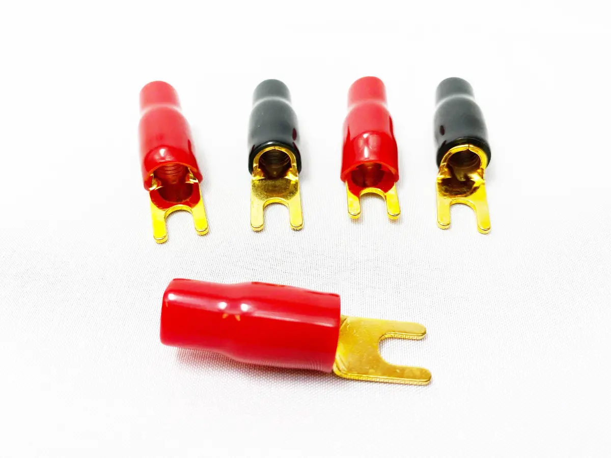 Tsunami St1 5-Pack Red/Black 4-Gauge 1/4" 24K Gold Plated Spade Terminals 1