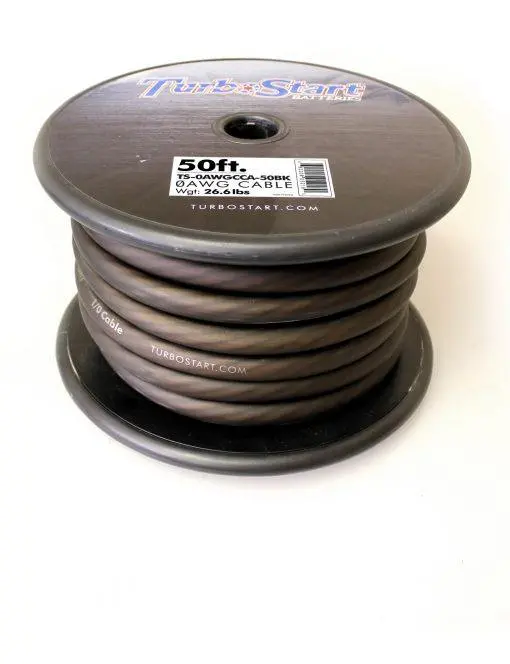 Turbostart 0Awgcca-50Blk 50' 1/0 Awg Gauge Black Cable, 10%/90% Bcca 1