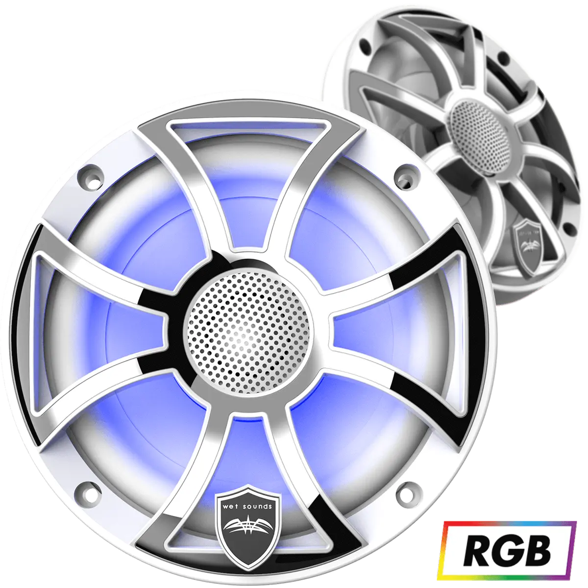 Wetsounds Revo 6-Xs-W-Ss 6.5" 300W Marine/Boat Rgb Coaxial Speakers+Silver Xs Grills 1