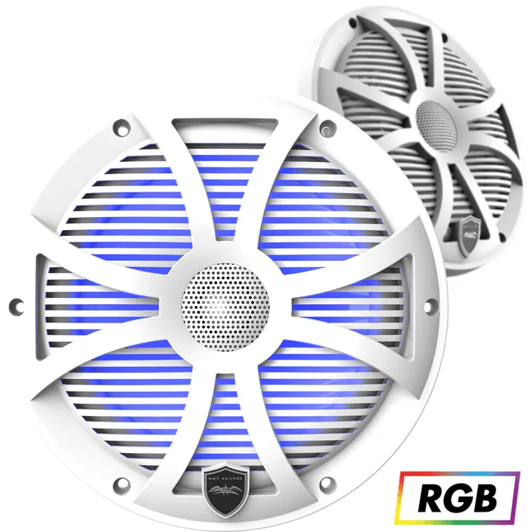 Wetsounds Revo 8-Sw-W 8" 300W Marine/Boat Rgb Coaxial Speakers+White Xs Grills 1